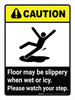 Caution: ANSI Floor May Be Slippery When Wet or Icy Please Portrait - Wall Sign