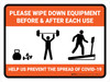 Please Wipe Down Equipment Help Us Landscape - Wall Sign Please Wipe Down Equipment Help Us Landscape - Wall Sign