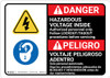 Danger: Hazardous Voltage Inside Follow Lockout Tagout Bilingual Spanish - Wall Sign