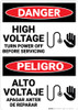 Danger: High Voltage Turn Power Off Before Servicing Bilingual Spanish - Wall Sign