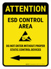 Attention: ESD Control Area Left Arrow Portrait - Wall Sign