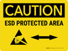 Caution: ESD Protected Area Bidirectional Arrow Landscape - Wall Sign