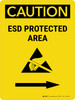 Caution: ESD Protected Area Right Arrow Portrait - Wall Sign Caution: ESD Protected Area Right Arrow Portrait - Wall Sign