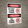 Danger: Do Not Climb Tower with Graphic Bilingual Spanish - Wall Sign