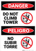 Danger: Do Not Climb Tower with Graphic Bilingual Spanish - Wall Sign