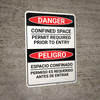 Danger: Confined Space Permid Required Bilingual Spanish - Wall Sign