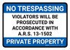 No Trespassing: Private Property Arizona BLUE Landscape - Wall Sign No Trespassing: Private Property Arizona BLUE Landscape - Wall Sign