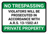No Trespassing: Private Property Arizona GREEN v2 Landscape - Wall Sign No Trespassing: Private Property Arizona GREEN v2 Landscape - Wall Sign
