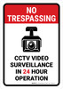 No Trespassing: CCTV Video Surveillance in 24 Hour Operation Portrait - Wall Sign No Trespassing: CCTV Video Surveillance in 24 Hour Operation Portrait - Wall Sign