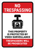 No Trespassing: This Property Protected by Video Surveillance Trespassers Portrait - Wall Sign