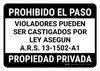 No Trespassing: Private Property Arizona BLACK v2 Spanish Landscape - Wall Sign