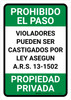 No Trespassing: Private Property Arizona GREEN Spanish Portrait - Wall Sign