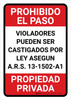 No Trespassing: Private Property Arizona RED v2 Spanish Portrait - Wall Sign