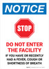 Notice: STOP - Do Not Enter This Building If You Have or Recently Had a Fever Portrait - Wall Sign