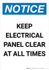 Notice: Keep Electrical Panel Clear At All Times Portrait - Wall Sign