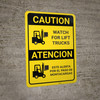 Caution: Watch for Lift Trucks Bilingual Spanish - Wall Sign Caution: Watch for Lift Trucks Bilingual Spanish - Wall Sign