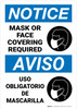 Notice: Mask Or Face Covering Required Spanish Bilingual Portrait - Wall Sign Notice: Mask Or Face Covering Required Spanish Bilingual Portrait - Wall Sign