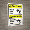Caution: Watch Your Step With Graphic Bilingual Spanish - Wall Sign Caution: Watch Your Step With Graphic Bilingual Spanish - Wall Sign