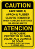 Caution: PPE Required When Handling Batteries Bilingual Spanish - Wall Sign Caution: PPE Required When Handling Batteries Bilingual Spanish - Wall Sign