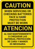 Caution: When Servicing Batteries PPE Must be Worn Bilingual Spanish - Wall Sign
