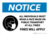 Notice: All Individuals Must Wear Mask on Public Transport At All Times - Fines Will Apply Landscape - Wall Sign