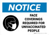 Notice: Face Coverings Required For Unvaccinated People Landscape - Wall Sign