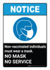 Notice: Non-Vaccinated Individuals - No Mask No Service ANSI Portrait - Wall Sign