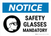 Notice: Safety Glasses Mandatory with Icon Landscape - Wall Sign Notice: Safety Glasses Mandatory with Icon Landscape - Wall Sign