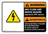 Warning: Arc Flash and Shock Hazard - Appropriate PPE Required Bilingual Spanish Landscape - Wall Sign Warning: Arc Flash and Shock Hazard - Appropriate PPE Required Bilingual Spanish Landscape - Wall Sign