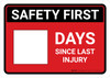 Safety First: Days Since Last Injury Red Landscape - Dry Erase Wall Sign