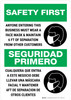 Safety First: Anyone Entering this business Bilingual Spanish Portrait - Wall Sign