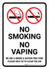 No Smoking No Vaping - We Are A Smoke & Vapor Free Zone Portrait - Wall Sign