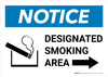 Notice: Designated Smoking Area Right Arrow with Icon Landscape - Wall Sign Notice: Designated Smoking Area Right Arrow with Icon Landscape - Wall Sign