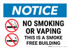 Notice: No Smoking Or Vaping - This Is A Smoke Free Building with Icons Landscape - Wall Sign Notice: No Smoking Or Vaping - This Is A Smoke Free Building with Icons Landscape - Wall Sign