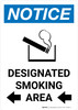 Notice: Designated Smoking Area Left Arrow with Icon Portrait - Wall Sign