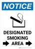Notice: Designated Smoking Area Right Arrow with Icon Portrait - Wall Sign