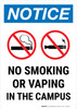 Notice: No Smoking Or Vaping In The Campus with Icons Portrait - Wall Sign