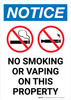 Notice: No Smoking Or Vaping On This Property with Icons Portrait - Wall Sign