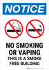 Notice: No Smoking Or Vaping - This Is A Smoke Free Building with Icons Portrait - Wall Sign