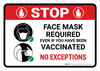 Stop: Face Mask Required - No Exceptions Landscape - Wall Sign