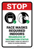 Stop: Face Mask Required Indoors Regardless Of Vaccination Status Portrait - Wall Sign
