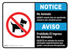 Notice: No Animals Except Animals Specifically Trained to Aid Disabled Person Bilingual Spanish ANSI Landscape - Wall Sign