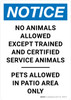 Notice: No Animals Allowed Except Trained Service Animals - Pets Allowed in Patio Area Portrait - Wall Sign