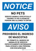 Notice: No Pets Service Animals Trained to Aid Disabled Are Allowed Bilingual Spanish Portrait - Wall Sign