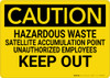 Caution: Hazardous Waste Satellite Accumulation Point - Wall Sign Caution: Hazardous Waste Satellite Accumulation Point - Wall Sign