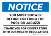 Notice: You Must Shower Before Entering Pool Jacuzzi Landscape - Wall Sign