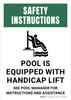 Safety Instructions: Pool Is Equipped with Handicap Lift Portrait - Wall Sign