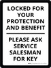 Locked For Your Protection Please Ask For Key Portrait - Wall Sign