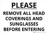 Please Remove Head Coverings And Sunglasses Landscape - Wall Sign