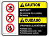 Caution: Keep Out No Swimming No Ice Skating No Boating Bilingual Spanish Landscape - Wall Sign Caution: Keep Out No Swimming No Ice Skating No Boating Bilingual Spanish Landscape - Wall Sign